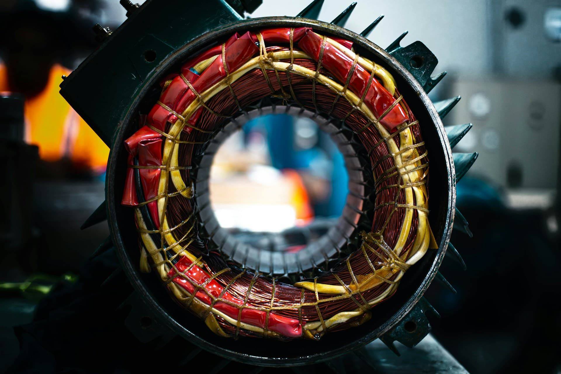 Copper windings inside an electric motor stator